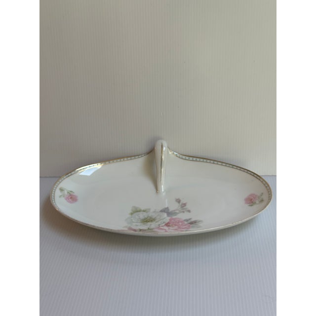 Antique Sign Pt Bavaria Germany Tirschenreuth Floral Hand Painted Serving Dish With Handle For Sale - Image 12 of 14