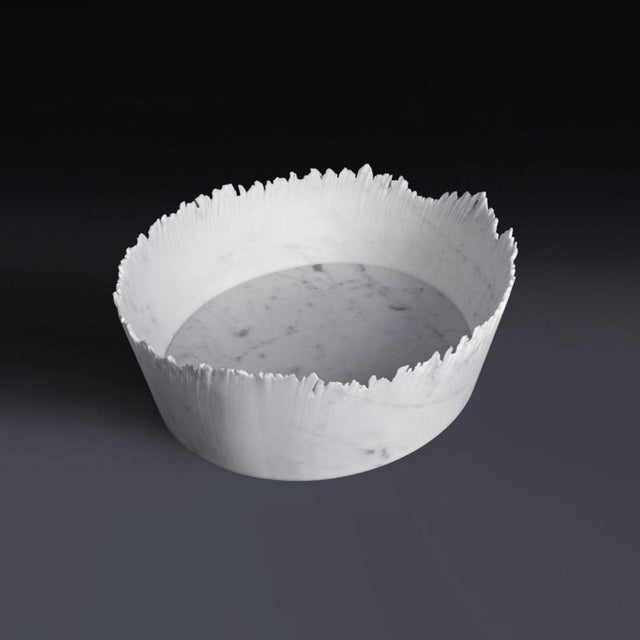 White Drap D Oval Decorative Bowl in Bardiglio Marble by Bufalini Marmi For Sale - Image 8 of 8