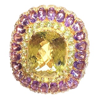 Bochic "Orient" Vintage Diamond, Lemon Quartz & Gem Ring Set 18K Gold & Silver For Sale