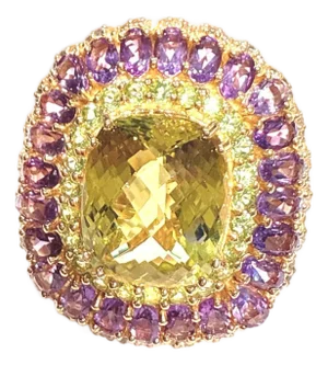 Bochic "Orient" Vintage Diamond, Lemon Quartz & Gem Ring Set 18K Gold & Silver