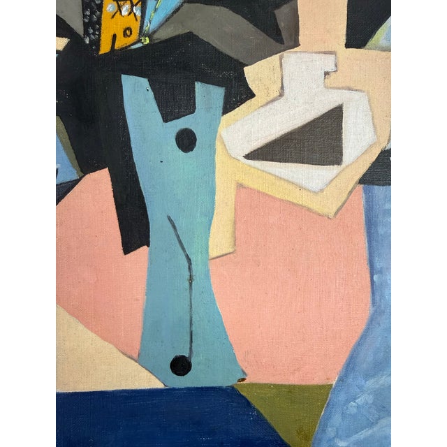 Sky Blue Mid 20th Century Cubist Still Life With Fish For Sale - Image 8 of 9
