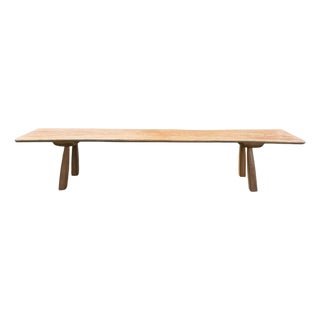 Minimalist Solid Teak Wood Bench With Sculptural Tapered Legs For Sale