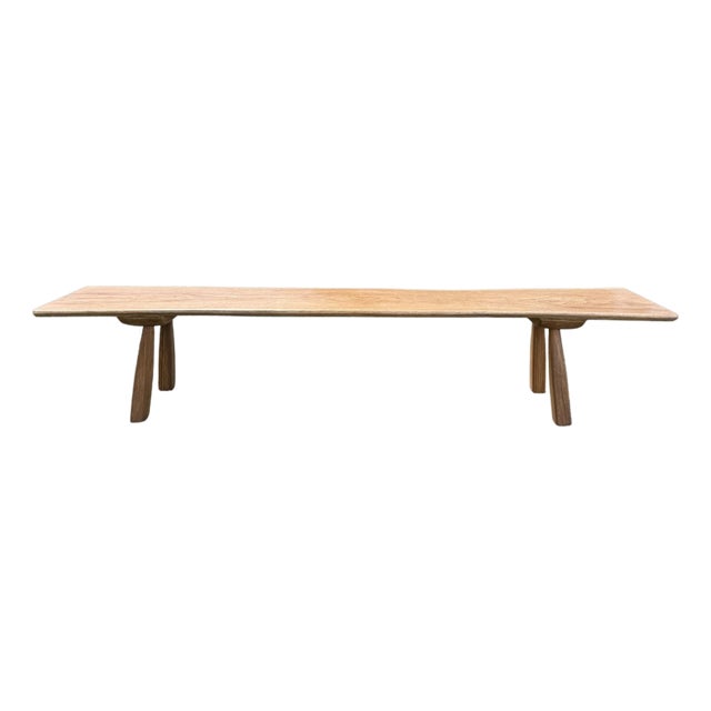 Minimalist Solid Teak Wood Bench With Sculptural Tapered Legs For Sale