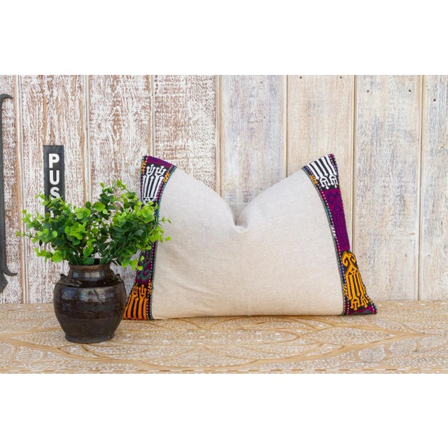 Linen Ciona Linen Tribal Border Pillow For Sale - Image 8 of 9