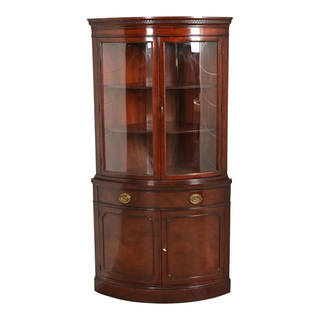 Drexel Georgian Mahogany Bow Front Corner Cabinet, 1950s For Sale