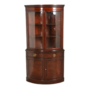 Drexel Georgian Mahogany Bow Front Corner Cabinet, 1950s