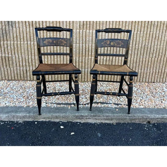 Vintage L. Hitchcock Chair Co. Painted & Stenciled Chair With Rush Seat and Gold Trim Frame is sturdy and comfortable...