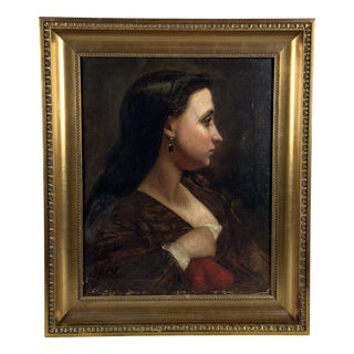 Portrait of a Noble Lady in Profile, 19th Century, Oil on Canvas For Sale