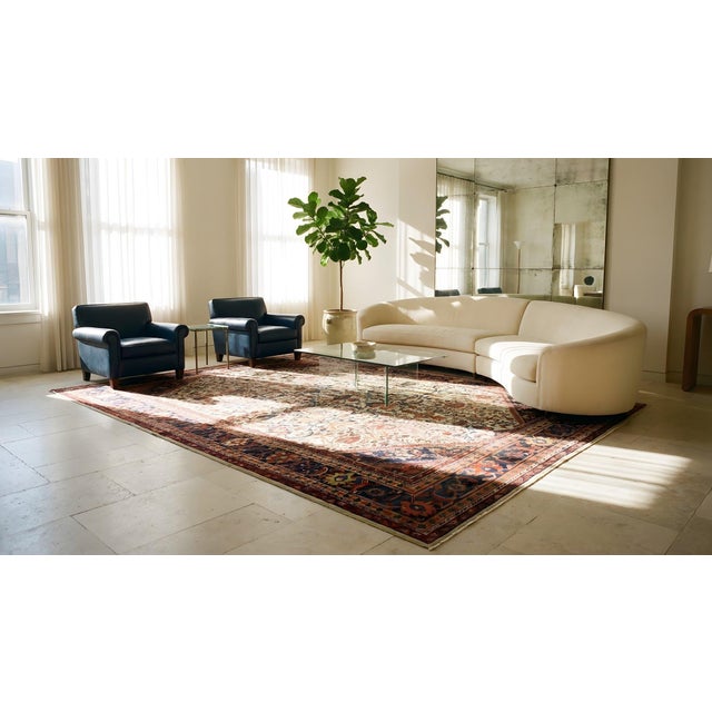 Stunning Ivory Open Field and Allover Design Sultanabad Style Antique Persian Rug For Sale - Image 13 of 15