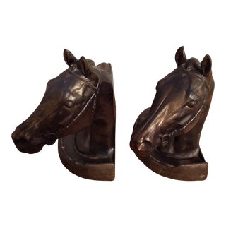 Early 20th Century Vintage Gladys Brown Dodge Inc. Bronze Horse Head Bookends- A Pair For Sale