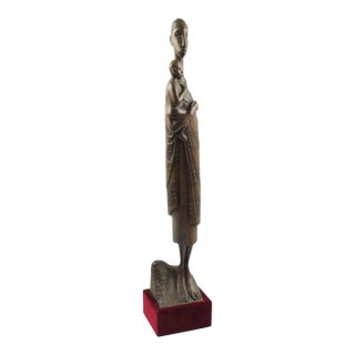 Mother and Baby Wood Sculpture by African Artist Ndatite Ilo For Sale