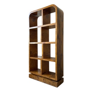 Art Deco Bookcase in Lacquered Mahogany Burl Veneer, 1980 For Sale