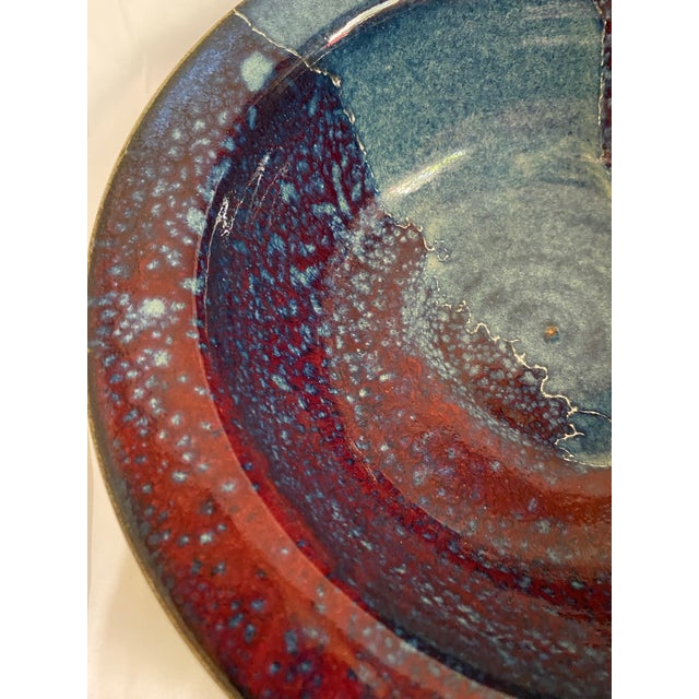 Stoneware Bowl in Reds and Blue by Nationally Recognized North Carolina Potter Bill Stewart For Sale - Image 4 of 8
