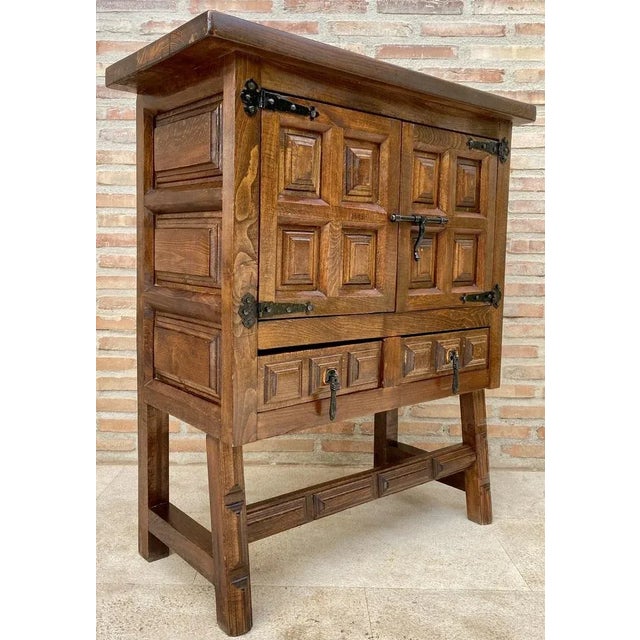 19th Catalan Spanish Baroque Carved Walnut Tuscan Two Drawers Chest of Drawers. From the north of Spain, built in solid...