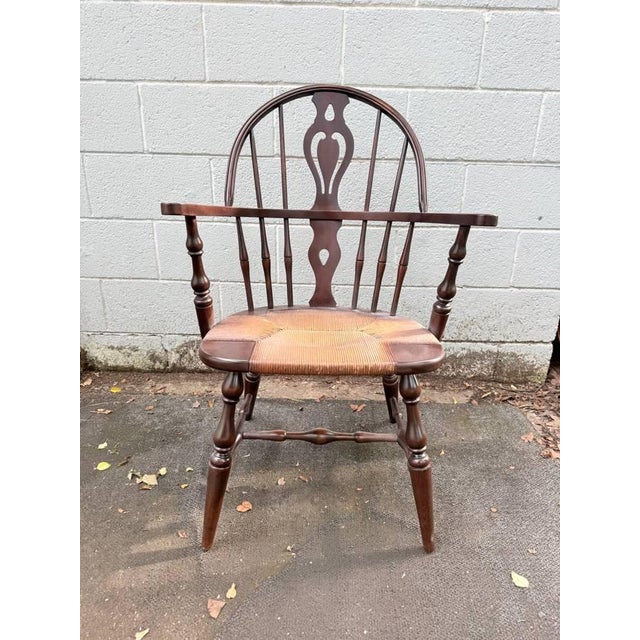Vintage Windsor-Style Hoop-Back Rush Seat Armchair For Sale - Image 10 of 15