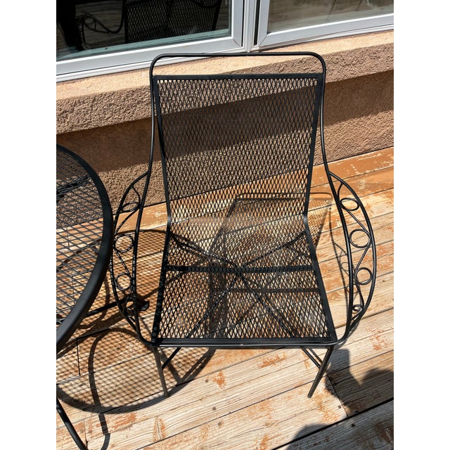 Woodard Style Mid-Century Modern Black Wrought Iron Mesh Bistro Set - 3 Pieces For Sale - Image 6 of 8
