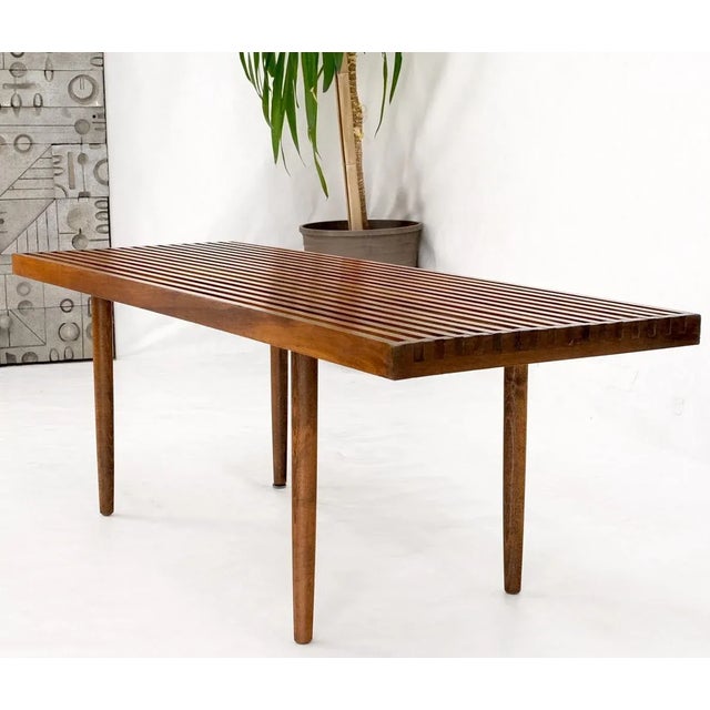 Mel Smilow Mel Smilow Slatted Solid Walnut Mid-Century Modern Bench on Tapered Dowel Legs For Sale - Image 4 of 12