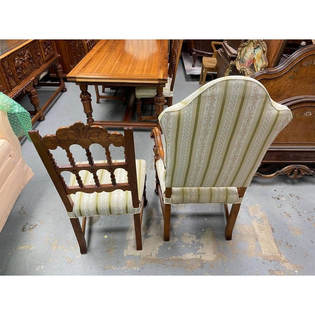 Antique Hand Carved Extending Dining Table, Berkey & Gay, Jacobean Revival, Walnut Wood, Glass Top For Sale - Image 13 of 13