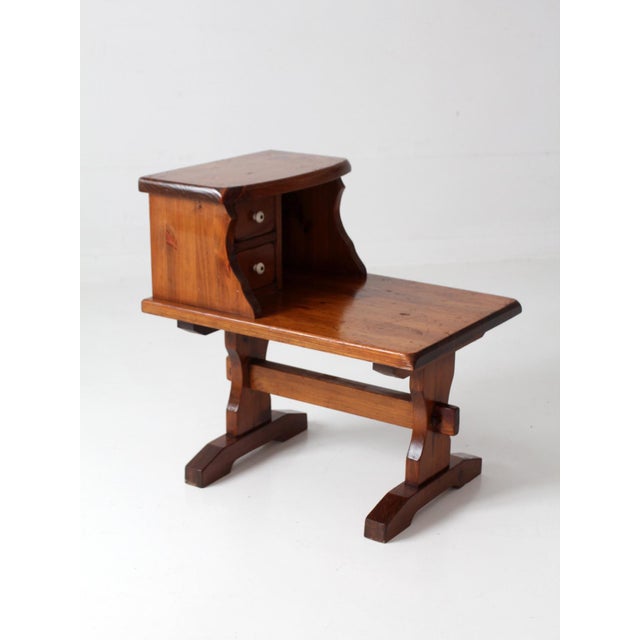 Vintage Pine Gallery End Table With Drawers For Sale - Image 9 of 15
