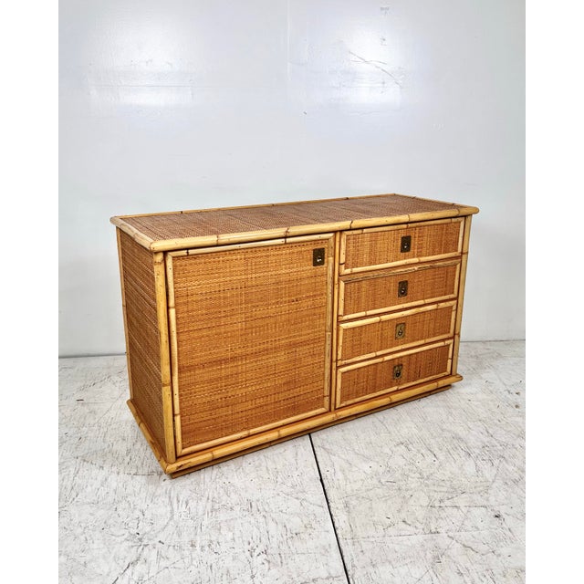 Boho Chic Vintage 70's Dal Vera Italian Rattan Sideboard For Sale - Image 3 of 12