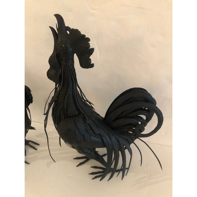 Metal Hand Forged Iron Rooster Sculptures -A Pair For Sale - Image 7 of 12