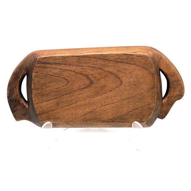 Mid 20th Century Carved Walnut Wood Tray For Sale - Image 4 of 10