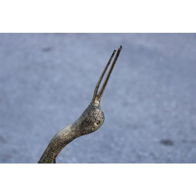 1970s Italian Golden Metal Heron with Bamboo Rods, 1970s For Sale - Image 5 of 8