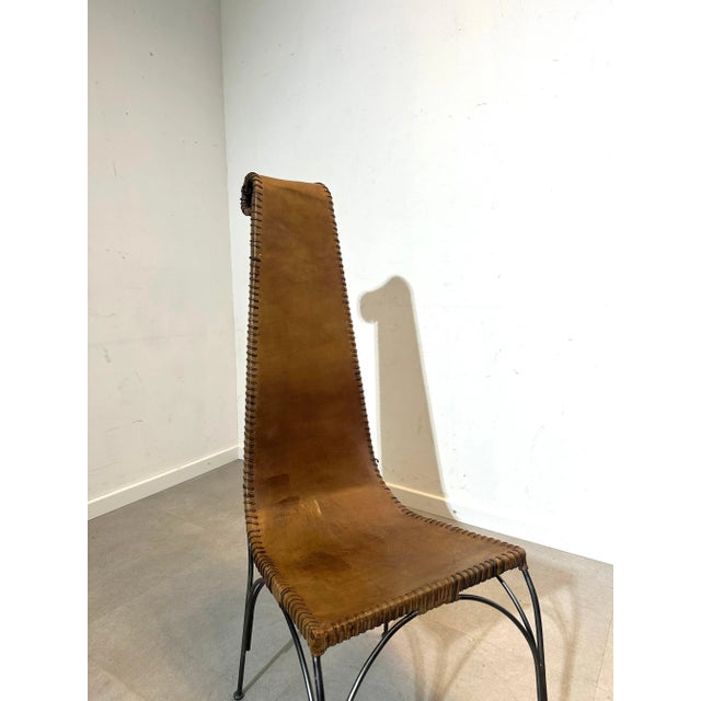 Industrial Middle-Eastern Leather and Cast Iron Dining Chairs, Set of 6 For Sale - Image 3 of 6