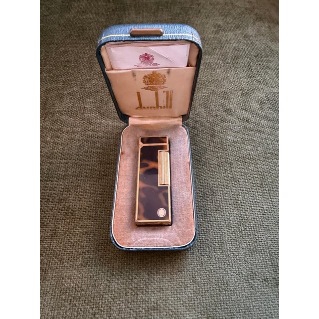 Brown Rare Vintage Dunhill Gold Plated Cognac Marble Lacquer Lighter Original Sky Case For Sale - Image 8 of 12