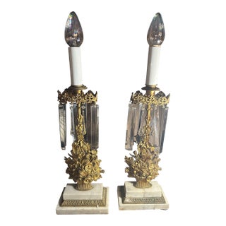 1850s Cornelius Style Brass Floral Basket Girandole Mantel Lamps - Pair For Sale
