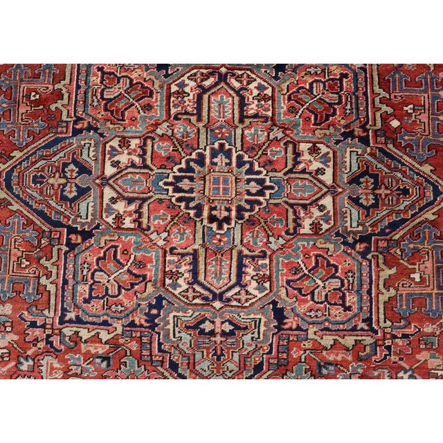 Early 20th Century Early 20th Century Antique Persian Heriz Rug With All-Over Sub-Geometric Layered Medallion Design For Sale - Image 5 of 13