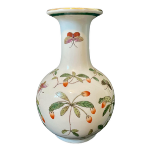 Vintage Gump’s Sf Chinese Porcelain Floral White Vase. Hand Painted in Hong Kong