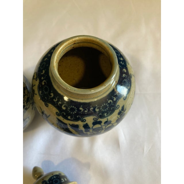 Vintage Asian Gray & Blue Urn & Vases- Set of 2 For Sale - Image 4 of 6