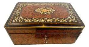 Jewelry Box in Thuya Burl and Engraved Brass Marquetry