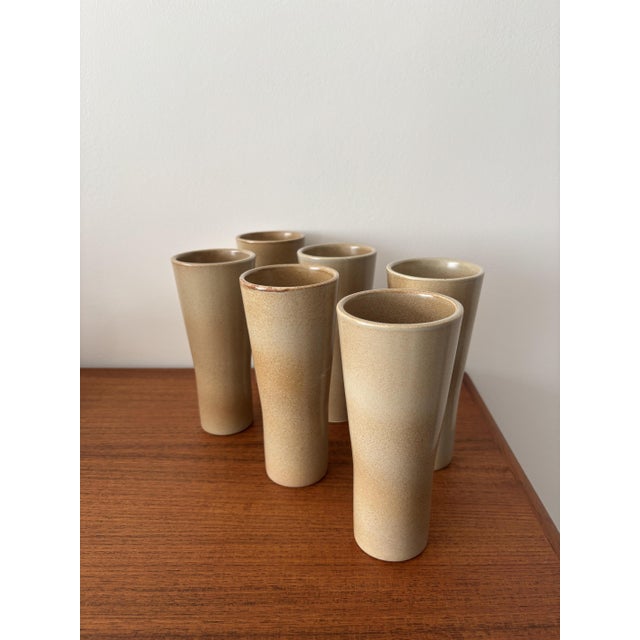 1970s Large Vintage Minimalist Glazed Stoneware Tumblers from Niderviller, 1970s, Set of 8 For Sale - Image 5 of 9