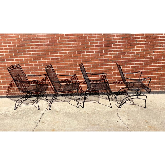1980s Black Meadowcraft Dogwood Patio Wrought Iron Dining Set 4 Chairs Table, Attributed For Sale - Image 4 of 10