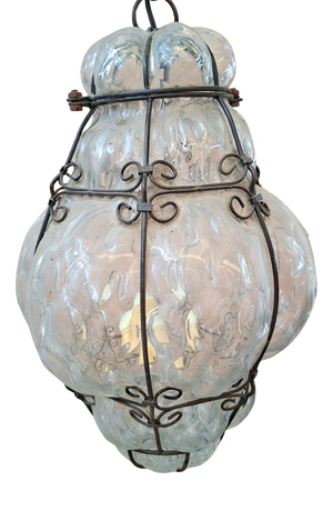Vintage Pendant Lamp in Blown Glass and Wrought Iron, 1990