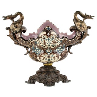 Majolica Jardinière with Griffins For Sale