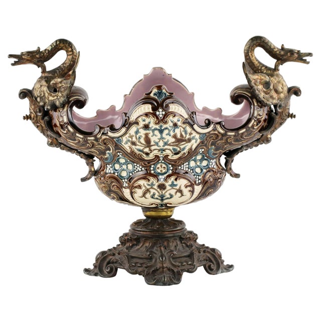 Majolica Jardinière with Griffins For Sale