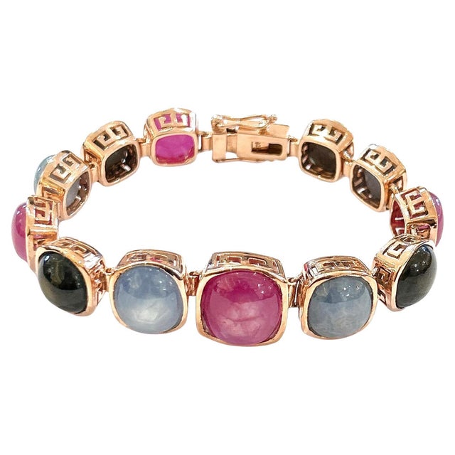 Bochic “Capri” Ruby & Multi Color Sapphire & Ruby Bracelet Set In 18K Gold & Silver open and close hinge and safety locks...