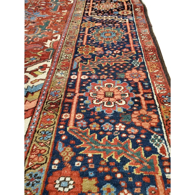 Antique Persian Heriz Carpet, Handmade Wool Oriental Rug, Rust, Navy, Lt Blue For Sale - Image 11 of 18