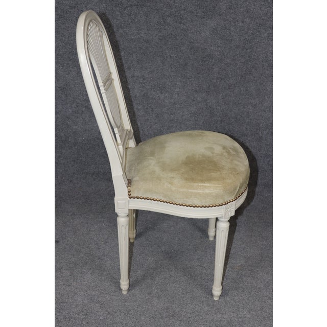 8 White Painted Suede French Louis XVI Style Balloon Chairs by Maison Jansen For Sale In Philadelphia - Image 6 of 10