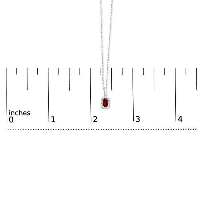 Early 21st Century 10K White Gold 5x3mm Red Garnet and Diamond Accent Halo Octagonal Shape 18" Pendant Necklace (I-J Color, I1-I2 Clarity) For Sale - Image 5 of 5