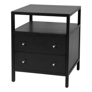 Mendel 21.25 in. W Rectangular Wood 2 Drawer Narrow Nightstand with Open Shelf, Black For Sale