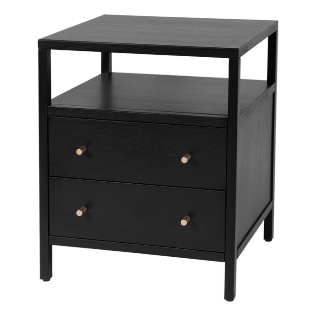 Mendel 21.25 in. W Rectangular Wood 2 Drawer Narrow Nightstand with Open Shelf, Black For Sale