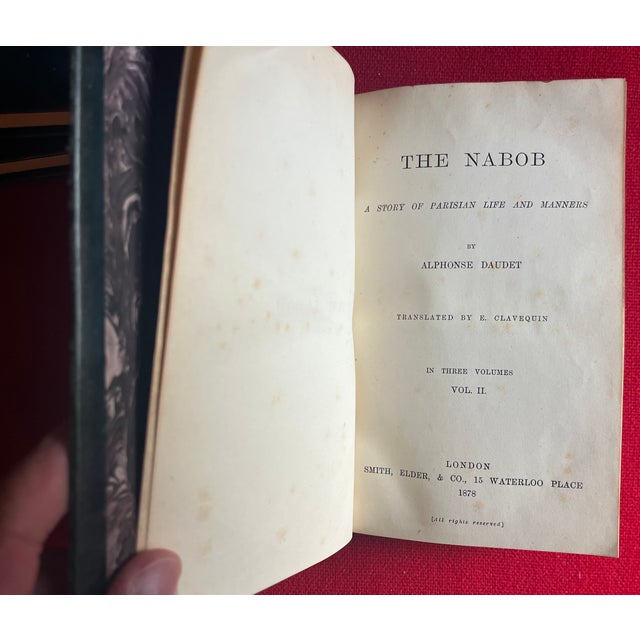 Antique 19th Century Fine Leather Bindings Alphonse Daudet "The Nabob" Book of Manners London 1878 - 3 Volumes For Sale - Image 11 of 13