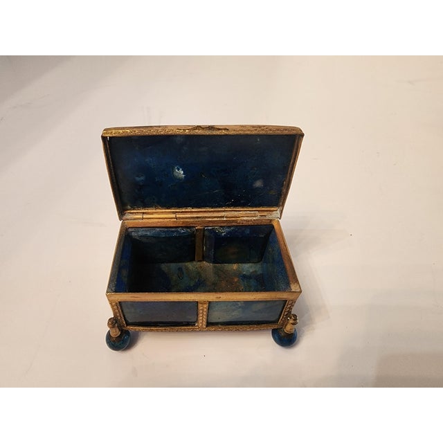 Antique Lapis Lazuli Trinket Box With Brass Accents For Sale - Image 12 of 12
