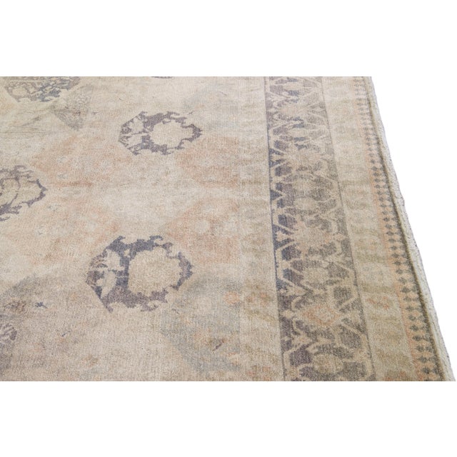Textile Vintage Turkish Sivas Handmade Allover Motif Beige Wool Rug For Sale - Image 7 of 9