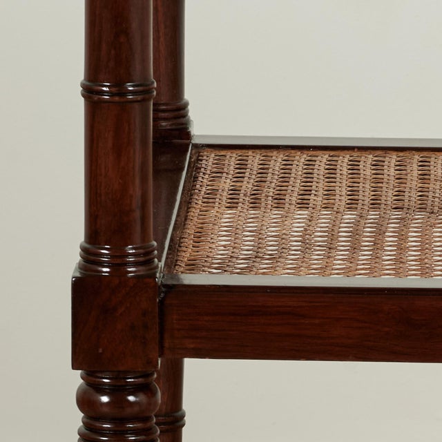 1920s Antique British Colonial Rosewood Two Tiered Caned Stand or Table For Sale - Image 5 of 13