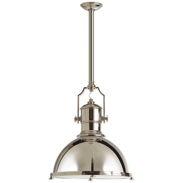 Country Industrial Large Pendant in Polished Nickel with Polished Nickel Shade Designer: Chapman & Myers Min. Custom...